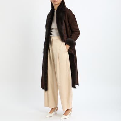 Brown Long 3/4 Shearling Coat