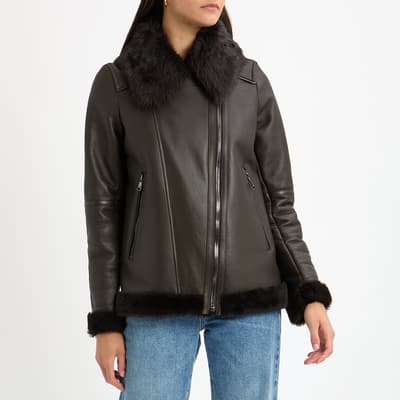 Brown Shearling Biker Jacket