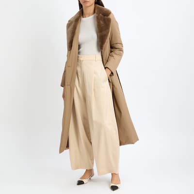 Camel Padded Shearling Collar Coat