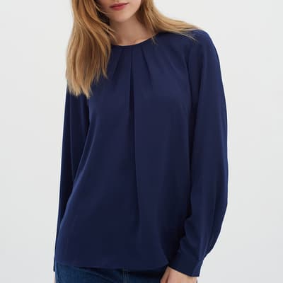 Navy Dota Pleat Blouse