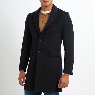 Navy Herringbone Sirus Wool Blend Coat