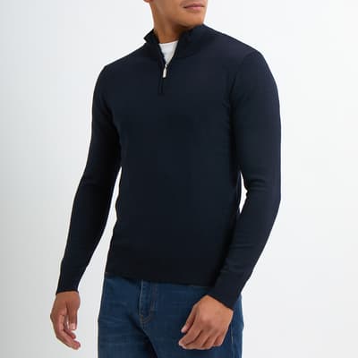 Navy Quarter Zip Cashmere Blend Jumper