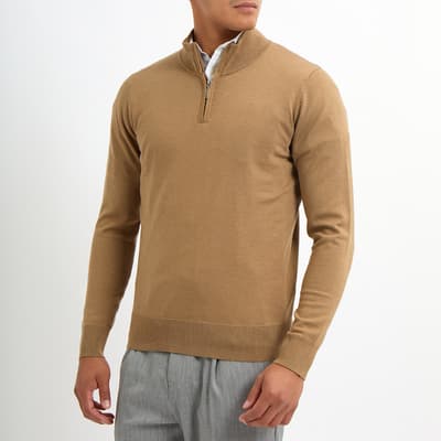 Sand Quarter Zip Cashmere Blend Jumper