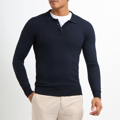 Navy Cashmere Blend Polo Jumper