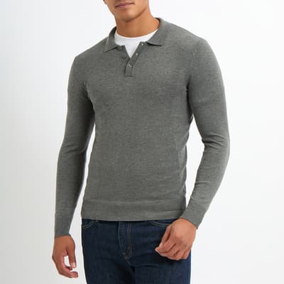 Grey Cashmere Blend Polo Jumper