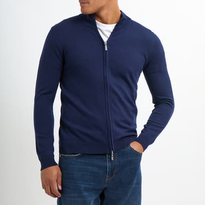 Blue Full Zip Cashmere Blend Jumper