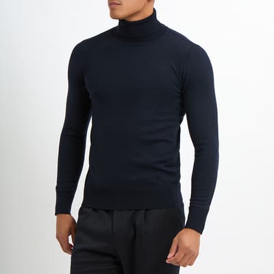 Navy Cashmere Blend Roll Neck Jumper