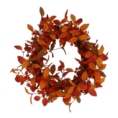 64cm Orange Leaves & Berry Wreath