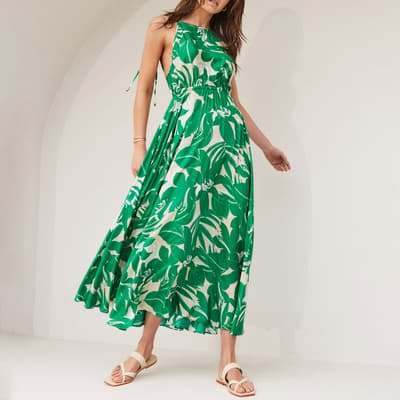 Green Floreale Backless Maxi Dress