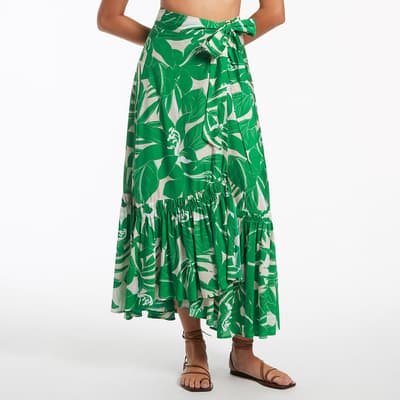 Green Floreale Ruffle Wrap Skirt