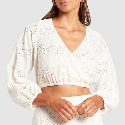 Cream Broderie Cropped Blouse