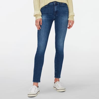 Mid Blue High Waisted Skinny Stretch Jeans