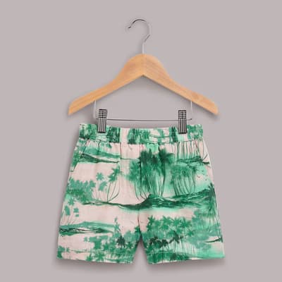 Pink/Green Palm Print Sammy Linen Blend Shorts