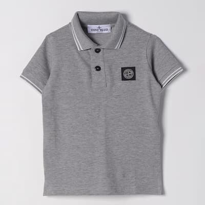 Grey Pique Cotton Blend Polo Shirt