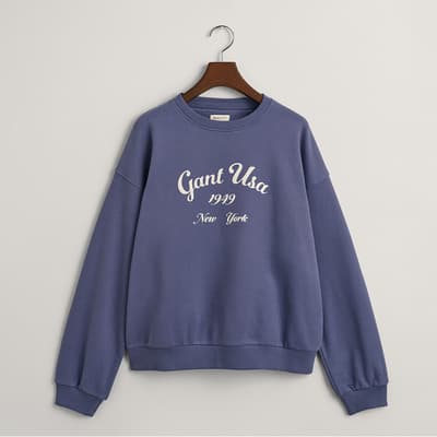 Teen's Blue Oversized Script Logo Cotton Blend Sweatshirt