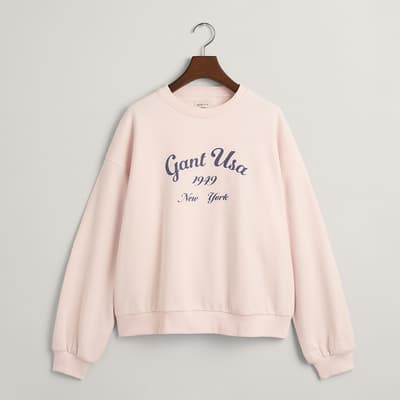 Teen's Pale Pink Oversized Script Logo Cotton Blend Sweatshirt