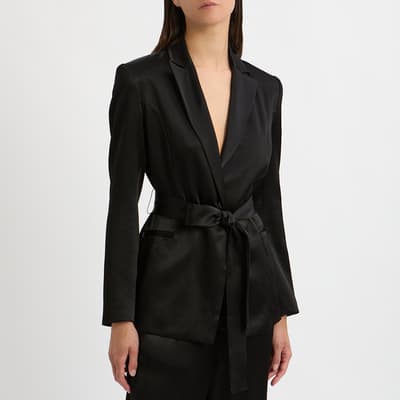 Black Satin Tie Wrap Blazer