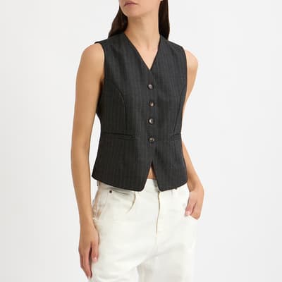 Charcoal Pinstripe Wool Blend Waistcoat