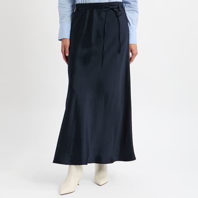 Navy Satin Slip Skirt