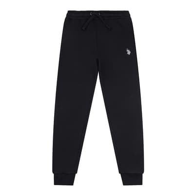 Boy's Black Drawstring Cotton Joggers