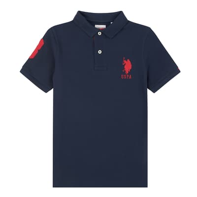 Boy's Navy Patch Logo Pique Cotton Polo Shirt