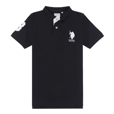 Boy's Black Patch Logo Pique Cotton Polo Shirt