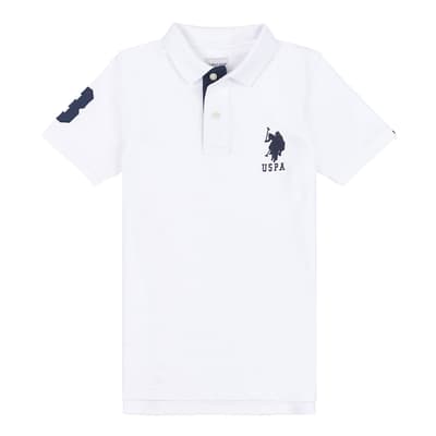 Boy's White Patch Logo Pique Cotton Polo Shirt