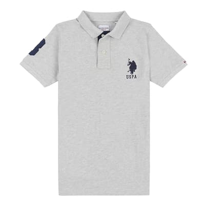 Boy's Grey Patch Logo Pique Cotton Polo Shirt