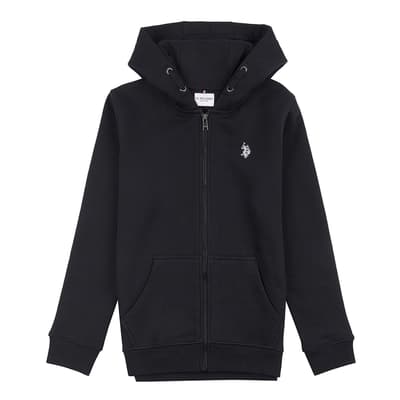 Boy's Black Zip Cotton Hoodie