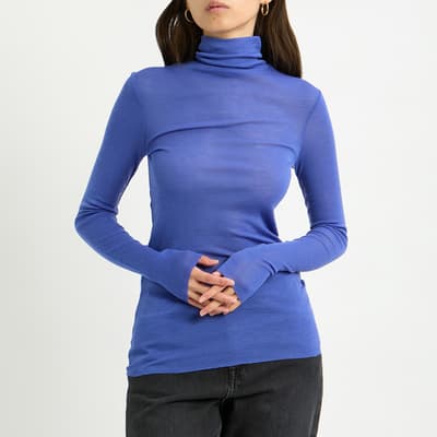 Blue Ninja Roll Neck Wool Top