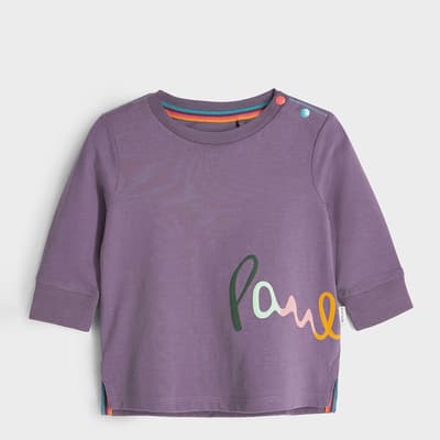 Girl's Purple Printed Logo Cotton T-Shirt