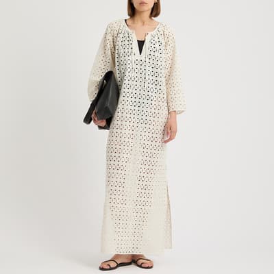 Off White Cotton Broderie Anglaise Dress
