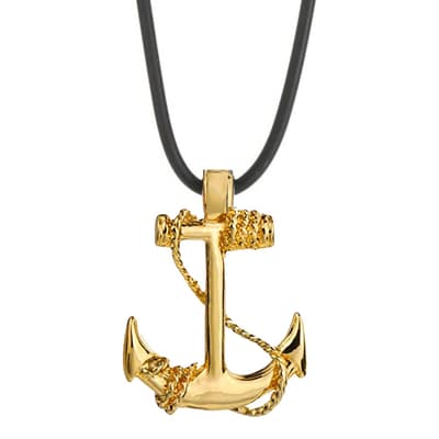 18K Gold & Black Anchor Necklace