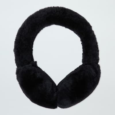 Black Shearling Fur Out Earmuffs