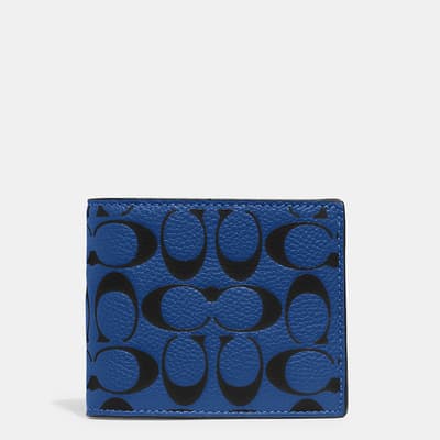 Blue Fin, Black 3 In 1 Wallet In Printed Signature Leather