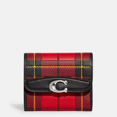 Sport Red Multi Plaid Printed Leather Bandit Wallet