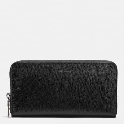 Black Accordion Wallet In Crossgrain Leather