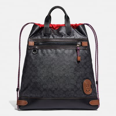 Charcoal Signature Academy Drawstring Backpack With Coach Patch