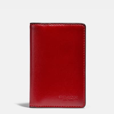 Wine, Dark Cardinal Card Wallet In Colorblock Leather