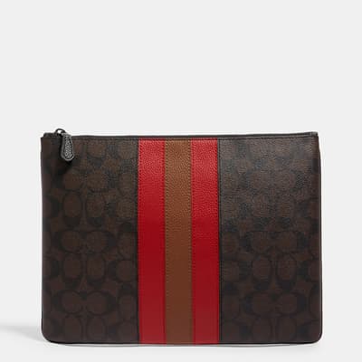 Mahogany Multi Large Pouch In Signature Canvas With Varsity Stripe