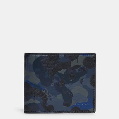 Blue, Midnight Navy 3 In 1 Wallet In Camo Print Leather