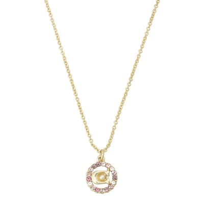 Gold, Pink Multi C Multi Crystal Necklace