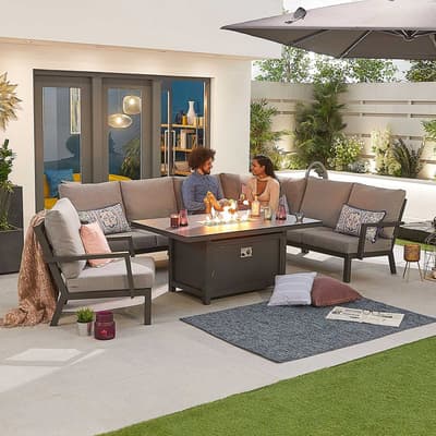 Vogue Corner Dining Set with Firepit Table & Lounge Chair, Grey