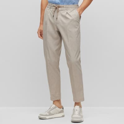 Beige Perin Straight Cotton Blend Trousers