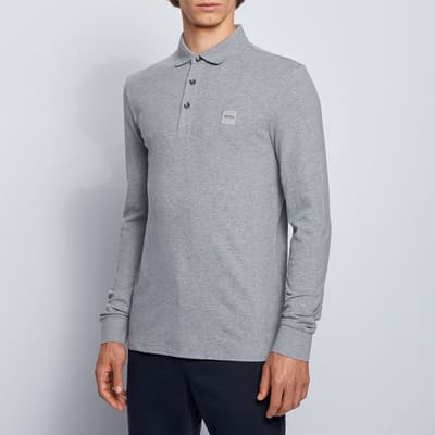Grey Passerby Long Sleeve Cotton Blend Polo Shirt
