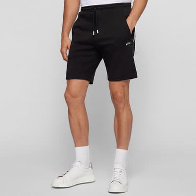 Black Headlo Curved Logo Cotton Blend Shorts