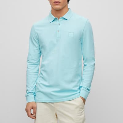 Blue Passerby Long Sleeve Cotton Blend Polo Shirt