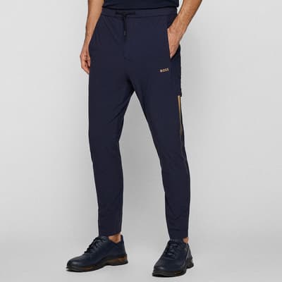 Navy Hwoven Contrast Trim Joggers