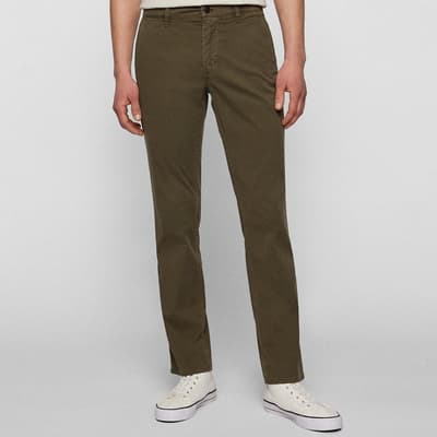 Khaki Schino Slim Cotton Blend Trousers