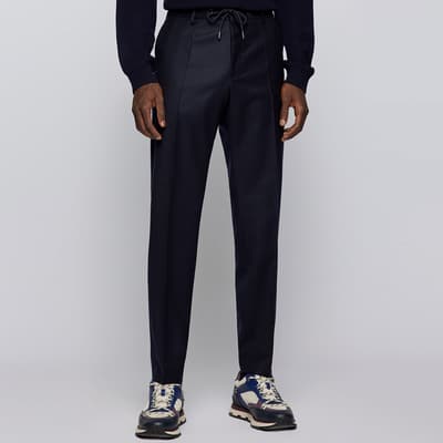 Dark Blue Genius Wool Blend Trousers